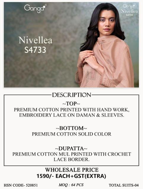 Ganga nivellea 4733 ladies dress materials wholesale hyderabad